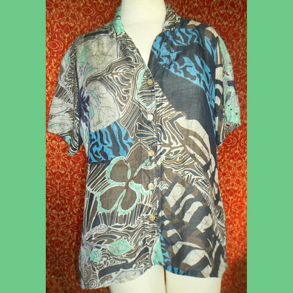 MANGO TANGO rayon/linen short sleeve blouse M✨